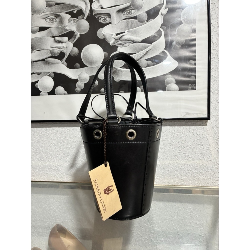 VTG Saddlers Union Black Bucket Top Handle Bag Silver Hardware NWT Italy Made